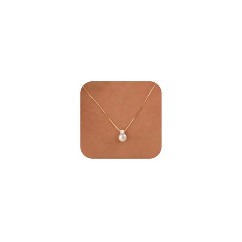 WFYOU Silver Gold Pearl Necklaces for Women 14K Gold Plated Dainty Necklace | Wedding Charm Pendant Necklace, Simple Pearl Necklace Waterproof Non Tarnish, Pearl Jewelry, Mothers Day Bridesmaid Gifts - color: Gold, size: 8mm