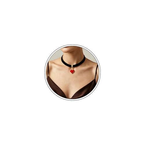 Black Necklaces for Women,Adjustable Layered Collar,Goth Jewelry - color: Red Heart