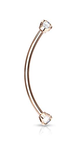 Forbidden Body Jewelry Snake Eyes Piercing Jewelry Tongue, Conch, Belly Button or Eyebrow Rings for Women & Men - 16g Curved Barbell 3mm Clear Crystal Surgical Steel Piercing (1 Pcs - 9/16") - color: Clear (Rose Gold Tone)