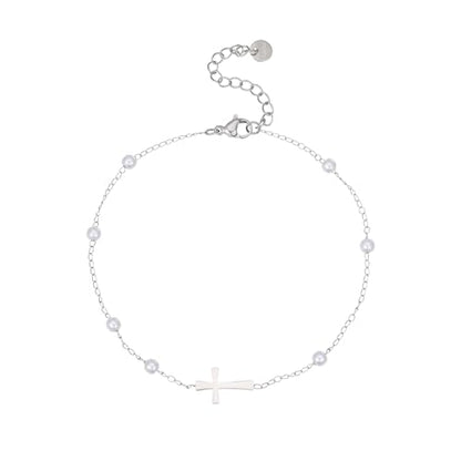 Dainty Cross Ankle Bracelets for Women 18K Gold Plated Tiny Pearl Colorful Beads Beach Summer Simple Foot Jewelry Anklets for Jewelry Gift - style: Multi Pearls Cross-WG