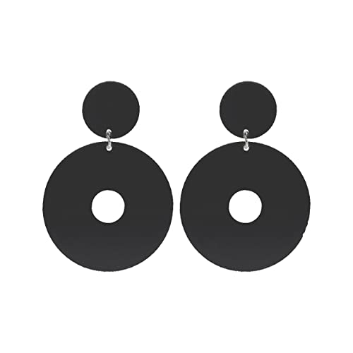 Acrylic Transparent Hollow Double Circle Round Dangle Earrings Geometric Statement Drop Earrings for Women Summer Holiday Cool Party Jewelry - color: black