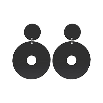 Acrylic Transparent Hollow Double Circle Round Dangle Earrings Geometric Statement Drop Earrings for Women Summer Holiday Cool Party Jewelry - color: black