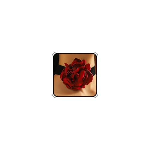Red Rose Large Flowers Choker Necklace for Women Peach Fashion Black Velvet Ribbon Floral Pendant Necklaces Trendy Camellia Fabric Statement Jewelry Gifts - color: Red
