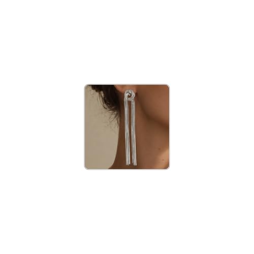 Gold Dangle Earrings for Women Trendy, 14K Gold Plated Long Chain Drop Earrings Hypoallergenic Statement Tassel Earrings Elegant Wedding Prom Fashion Jewelry for Women - color: Silver