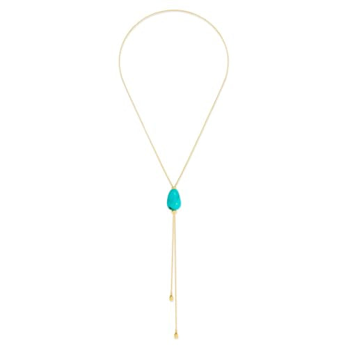 Lariat Necklace for Women Chunky Resin Turquoise Teardrop Pendant Long Necklaces 14K Gold Plated Drop Y Chain Simple Adjustable Trendy Jewelry Gifts