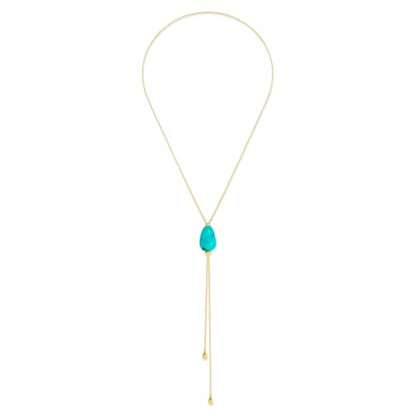 Lariat Necklace for Women Chunky Resin Turquoise Teardrop Pendant Long Necklaces 14K Gold Plated Drop Y Chain Simple Adjustable Trendy Jewelry Gifts