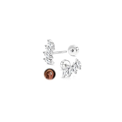 925 Sterling Silver Flat Back Stud Earrings for Women Hypoallergenic | 14K Gold Plated Cartilage Earrings for Sensitive Ears | Leaf Flower CZ Helix Tragus Piercing Jewelry - color: Silver-4cz