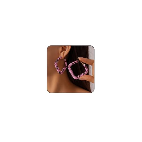 Gold Large Hoop Earrings Lightweight Chunky Gold Earrings Big Hoop Earrings for Women Silver Chunky Earring Gold Statement Earring Fashion Trendy Jewelry - style: C - Pink