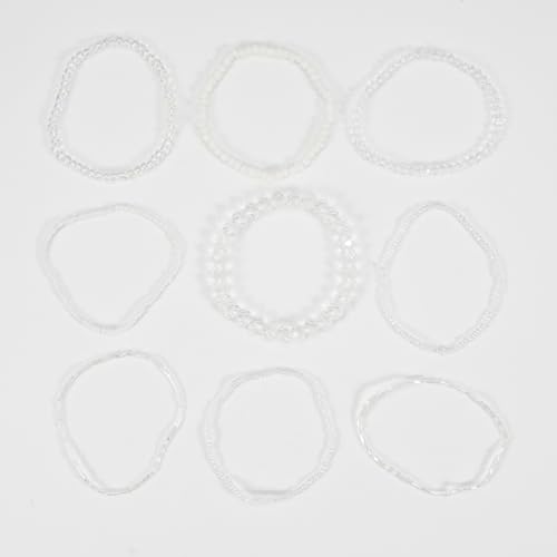 Bohemian Colorful Crystal Glass Beads Seed Beaded Bracelet Handmade Adjustable Stackable Elastic Strand Bangle for Women Summer Beach Hawaii Boho Wristbands Jewelry - color: clear
