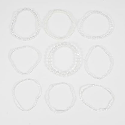 Bohemian Colorful Crystal Glass Beads Seed Beaded Bracelet Handmade Adjustable Stackable Elastic Strand Bangle for Women Summer Beach Hawaii Boho Wristbands Jewelry - color: clear