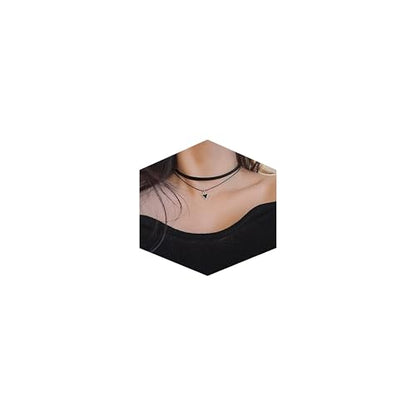 Fesciory Black Necklaces for Women, Adjustable Layered Velvet Leather Lace Collar Necklace, Goth Jewelry Gifts. - color: Double Layer Triangle1
