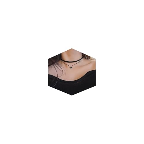 Fesciory Black Necklaces for Women, Adjustable Layered Velvet Leather Lace Collar Necklace, Goth Jewelry Gifts. - color: Double Layer Triangle1