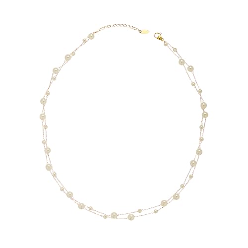 Dainty Pearl Choker Necklace for Women Non Tarnish | Adjustable Layered Gold and Pearl Necklace for Daily & Wedding | Handmade Minimalist June Birthstone Jewelry for Her