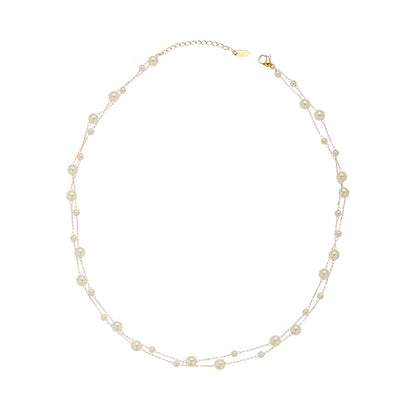 Dainty Pearl Choker Necklace for Women Non Tarnish | Adjustable Layered Gold and Pearl Necklace for Daily & Wedding | Handmade Minimalist June Birthstone Jewelry for Her