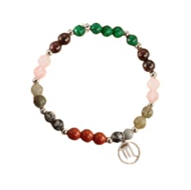 XAM 12 Zodiac Stone Beaded Bracelet - Natural Gemstone & Stainless Steel Charm Constellation Jewelry - color: K