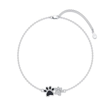 925 Sterling Silver Anklet Foot Bracelet with Crystal from Austria, Anklet Jewelry Gifts for Women 11 Inch Adjustable - style: Cat Paw