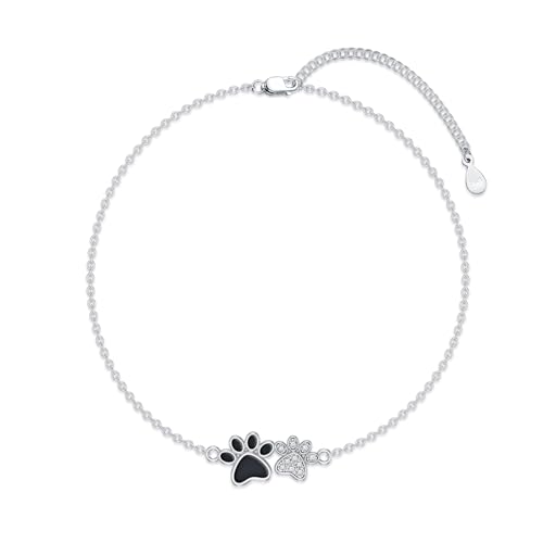 925 Sterling Silver Anklet Foot Bracelet with Crystal from Austria, Anklet Jewelry Gifts for Women 11 Inch Adjustable - style: Cat Paw