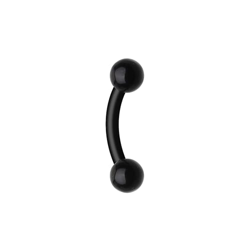 Acrylic Bio Flexible Shaft Curved Barbell Eyebrow Ring - color: Black, size: 16GA, Length: 3/8" (10mm), Ball: 3mm