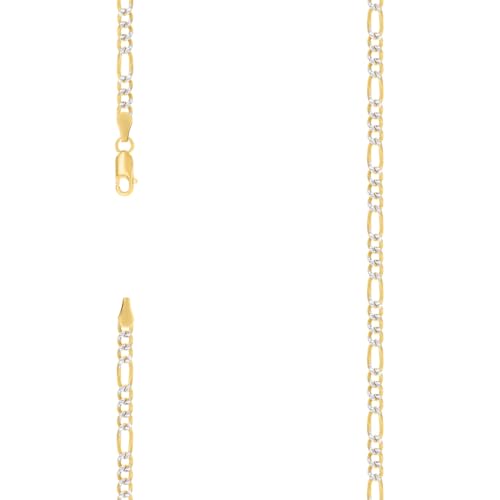JewelryWeb 925 Sterling Silver Pave Super Flat Figaro Chain Two Tone 3.6mm Anklet Anklet for Women and Men - size: 8 inches