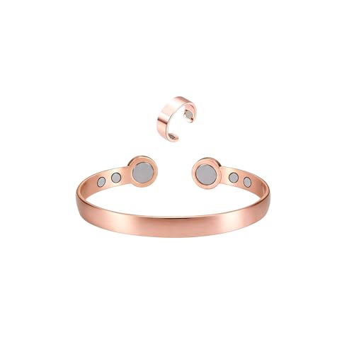 Calming Bracelet Ring Set for Women, Menopause Bracelets Adjustable Bangle Stainless Steel Cuff Climacterium Anxiety Stress Relief Energy Open Jewelry Gift - color: Rose Gold PRO+ Rose Gold