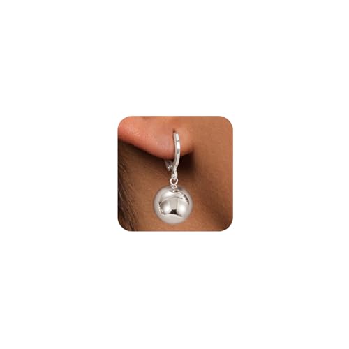 14k Gold Plated Ball Dangle Earrings for Women Sterling Silver Ball Drop Earrings Hypoallergenic Round Balls Hoop Earring Leverback Lightweight Earrings Fashion Jewelry - color: silver
