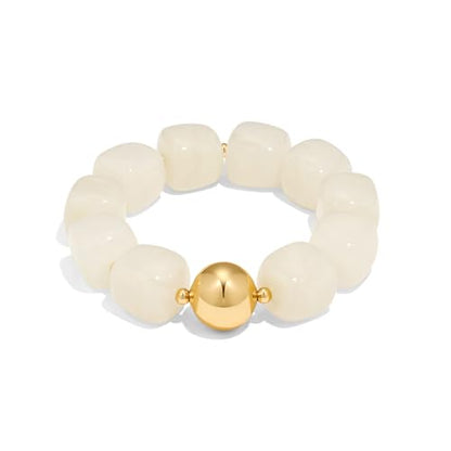 Multicolor Chunky Beaded Bracelet for Women Bold Acrylic Resin Stretch Bracelet Summer Beach Statement Bracelets Trendy Elastic Bangle Jewelry - color: Bead bracelet-cream white
