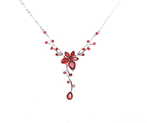 Faship Gorgeous CZ Crystal Floral Necklace Earrings Set - color: Red
