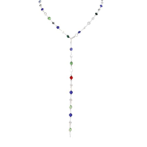 KURTCB Rhinestone Necklace for Women Boho Long Y Lariat Gold Necklace Stack Colorful Summer Beach Jewelry - color: Multi S