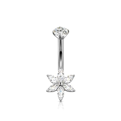 XUU Titanium Belly Button Rings 14G, Implant-Grade Navel Piercing, Luxury CZ Shape with Flower Butterfly, Hypoallergenic Curved Barbell Jewelry for Women, Gold or Silver - style: Flower-Silver