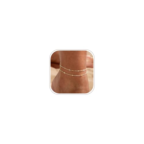 Warshion Ankle Bracelets for Women - 14K Gold Plated Waterproof Gold Anklet Delicate Chain Women's Anklets Summer Beach Pearl Jewelry Layering Gift Non Tarnish - color: ANKLETS-A-GD