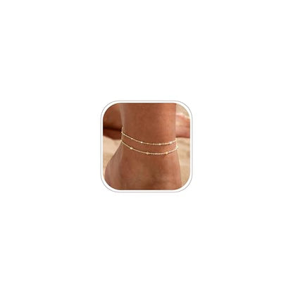 Warshion Ankle Bracelets for Women - 14K Gold Plated Waterproof Gold Anklet Delicate Chain Women's Anklets Summer Beach Pearl Jewelry Layering Gift Non Tarnish - color: ANKLETS-A-GD