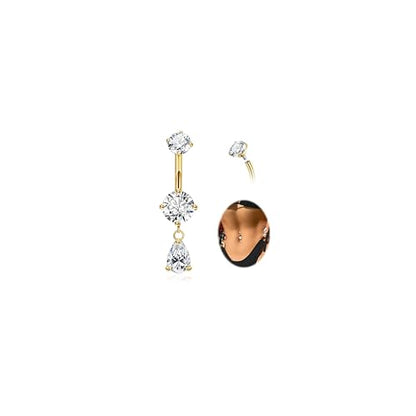 14G G23 Titanium Dangle Belly Button Ring for Women Dangling Belly Rings CZ Butterfly Teardrop Navel Rings Internally Threaded Curved Barbell Navel Piercing Jewelry - color: Gold-3