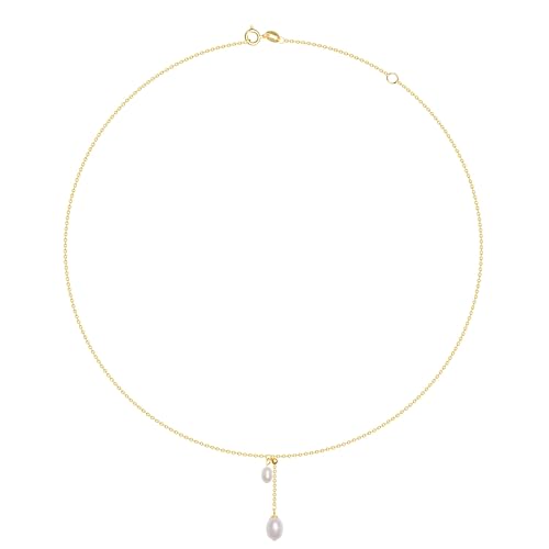 925 Sterling Silver Dainty Freshwater Cultured Pearl Choker Necklace White Genuine Real Pearl Charm Necklaces Jewelry Gifts for Her - color: Choker Y-Gold