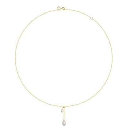925 Sterling Silver Dainty Freshwater Cultured Pearl Choker Necklace White Genuine Real Pearl Charm Necklaces Jewelry Gifts for Her - color: Choker Y-Gold