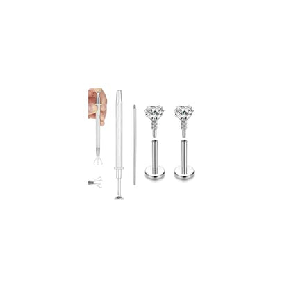 20G Internal Thread Cartilage Earrings Studs Surgical Steel Nose Rings Stud | Flat Back Stud Piercing Jewelry for Tragus/Helix/Conch/Medusa/Lip/Labret - color: BL:6mm;CZ:2mm