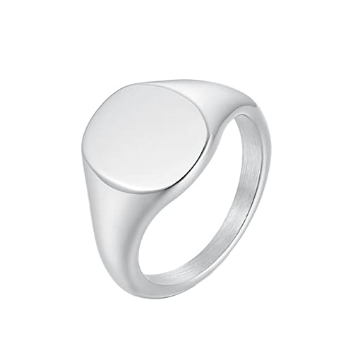 Promise Rings for Women Stainless Steel,Oval Signet Polished 12MM Ring for Women Silver/Gold Engagement Rings for Women - color: Silver