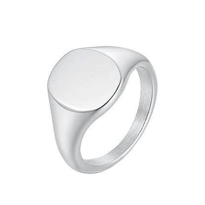 Promise Rings for Women Stainless Steel,Oval Signet Polished 12MM Ring for Women Silver/Gold Engagement Rings for Women - color: (Custom Engraving)Silver