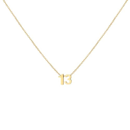 Number Necklace for Women Dainty 18K Gold Plated Pendant Necklace Charm Birth Month Personalized Jewelry Birthday Gift - color: GOLD, style: Number 13