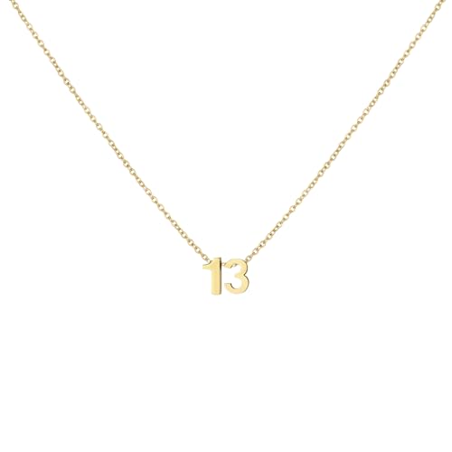 Number Necklace for Women Dainty 18K Gold Plated Pendant Necklace Charm Birth Month Personalized Jewelry Birthday Gift - color: GOLD, style: Number 13