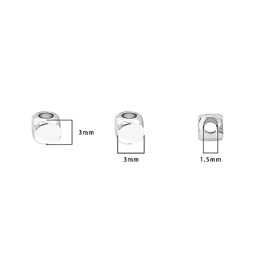 Silver Plated Cube Spacer Beads Round 3x3mm 50pcs for Jewelry Making Findings Non Tarnish - color: Silver, size: 3x3mm Round Cube