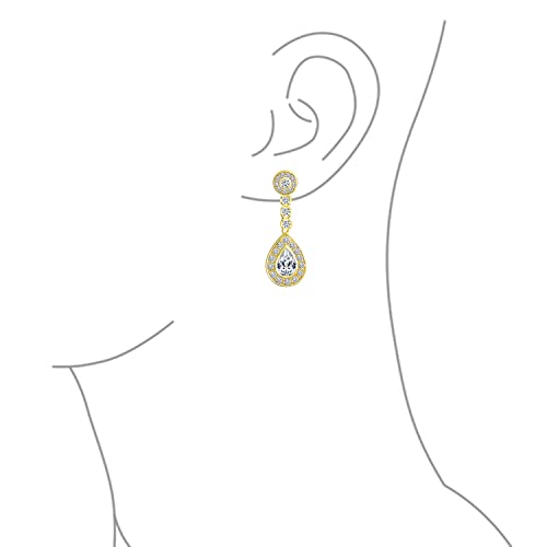 Bling Jewelry Statement Teardrop Cubic Zirconia AAA CZ Dangle Chandelier Screw Clip On Earrings For Women Silver Plated More Colors - color: Gold