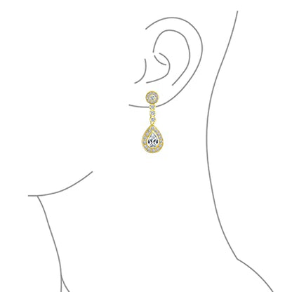 Bling Jewelry Statement Teardrop Cubic Zirconia AAA CZ Dangle Chandelier Screw Clip On Earrings For Women Silver Plated More Colors - color: Gold
