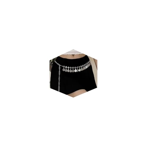 Longita Silver Gold Chain Belt Chain Belt for Women Fashion Plus Size Gold Waist Chains Metal Turquoise Sun Coin Waist Belts Chains Layered Trendy Belly Belts for Women Dress Vintage Accessories - color: C2- Coin - silver