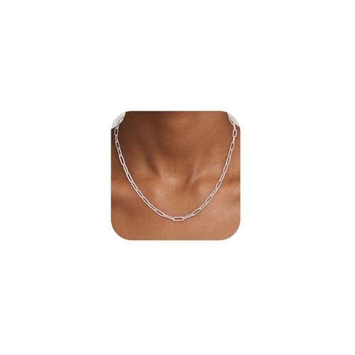 S925 Sterling Silver Necklace for Women, 5mm Sterling Silver Paperclip Chain Necklace Thick Sturdy Colourfast Necklaces Jewelry for Women 16/18/20/22 Inch - color: Silver