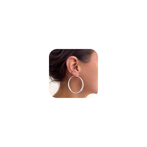 Robaice 925 Sterling Silver Hollow Hoop Earrings for Women, 30/40/50/60mm | Lightweight hollow circle hoops with a clean polished profile, hypoallergenic for everyday wear - size: 60mm Silver Hoop