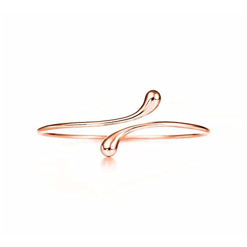 Savlano 14K Gold Plated Double Teardrop Open Cuff Bangle -7-8” Inch Flexible Bangle Bracelet Comes With Gift Box for Women - color: Rose Gold