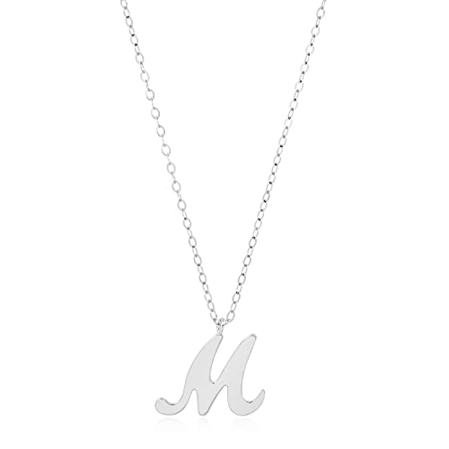 MAX + STONE 10k Solid White or Yellow Gold Dainty Script Initial Extendable Necklace, 16+2 inches - style: 10k White Gold / Letter M