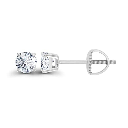 14K Gold Plated 925 Sterling Silver Hypoallergenic 4mm Round Genuine Birthstone Solitaire Screwback Stud Earrings - color: White Sapphire Created