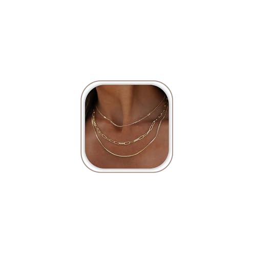 Freekiss Layered Necklace Set for Women Stackable | Herringbone Snake Cuban Rope Chain, Dainty Choker, Layered Stackable, Non Tarnish, Hypoallergenic, Adjustable 14-18.5" - color: Gold, style: Paperclip+O Chain+Box Chain