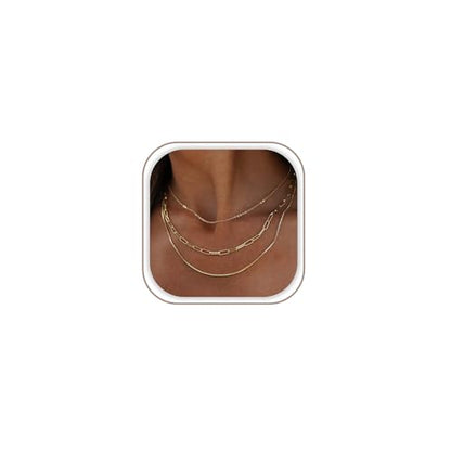 Freekiss Layered Necklace Set for Women Stackable | Herringbone Snake Cuban Rope Chain, Dainty Choker, Layered Stackable, Non Tarnish, Hypoallergenic, Adjustable 14-18.5" - color: Gold, style: Paperclip+O Chain+Box Chain